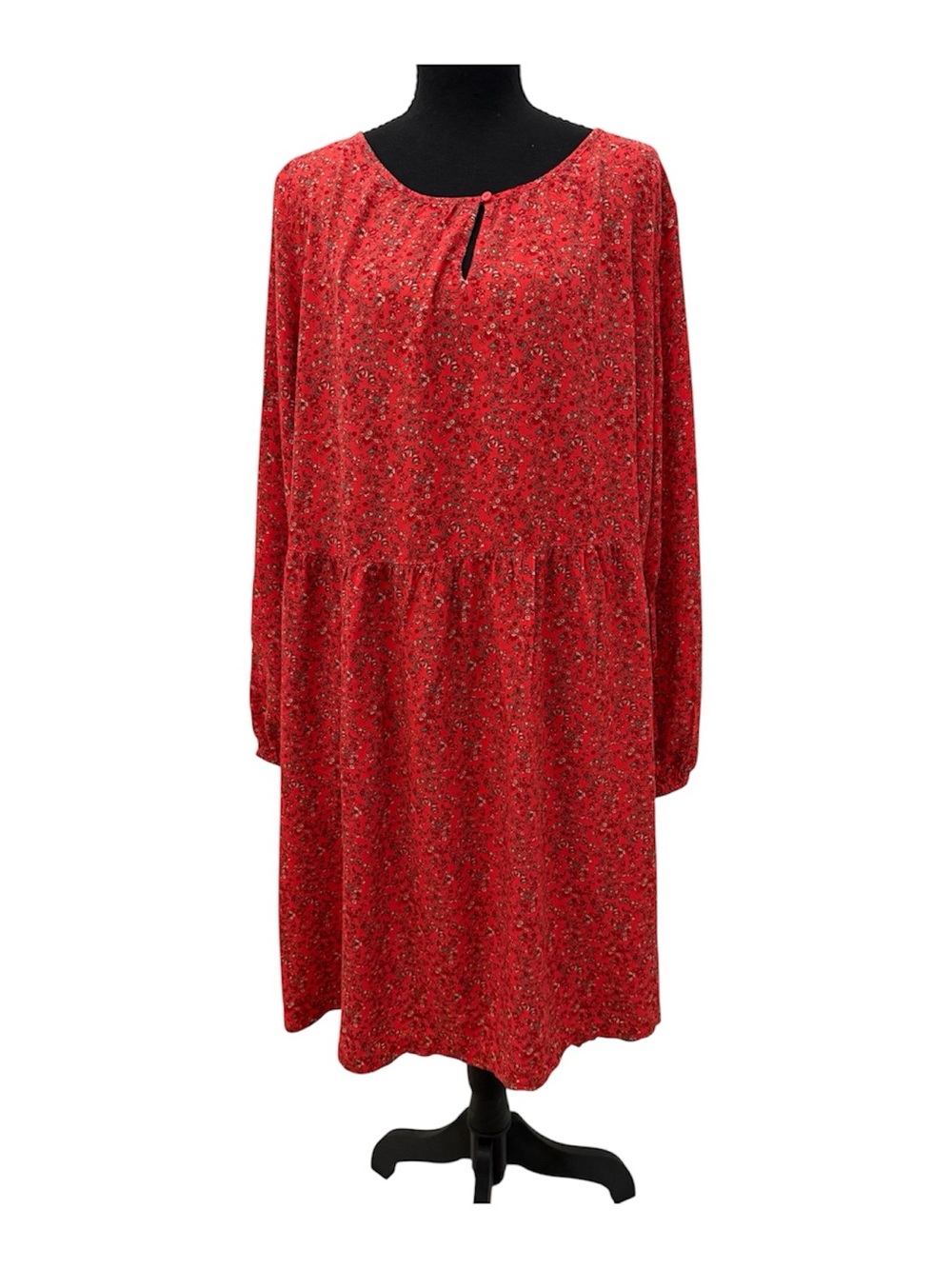 Old Navy Red Long-Sleeve Floral Tiered Swing Dress